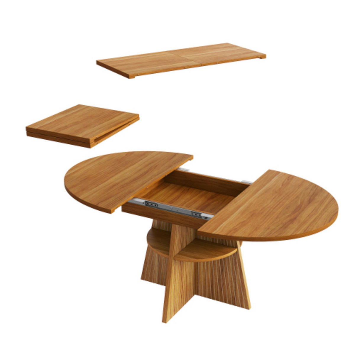 ESSTISCH Ausziehbarer 110-150×110×76 cm aus MDF und Metall mit Säulenfüßen und unterer Ablage, dunkelbraun - Dunkelbraun, Holzwerkstoff (150/110/76cm) - Luhomfu
