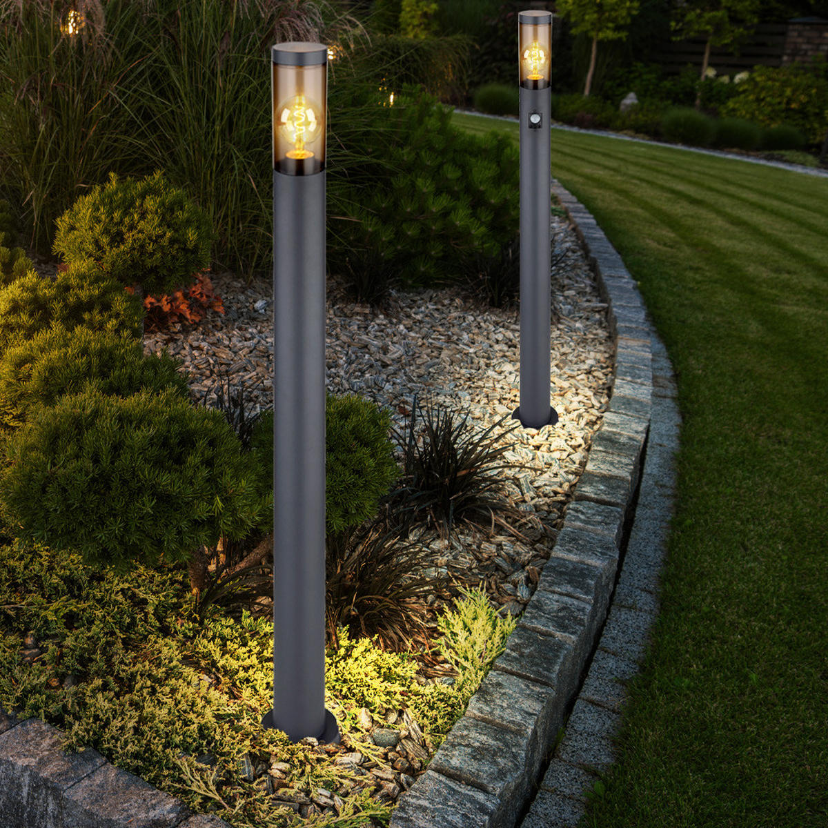 LED AUSSENLEUCHTE BOSTON Anthrazit Edelstahl 2er Set - Anthrazit, Metall (12.7/12.7/110cm) - Globo Lighting