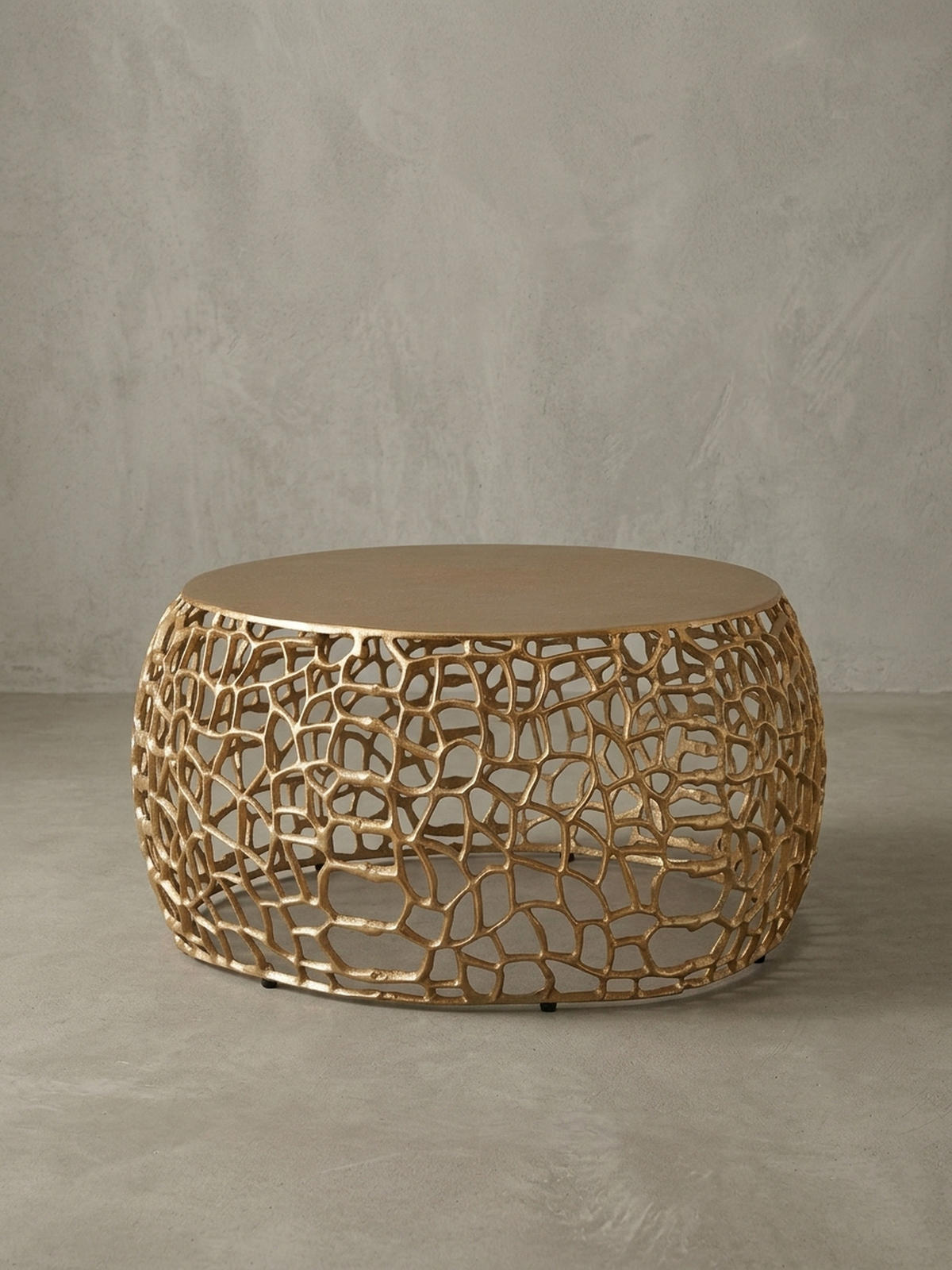 COUCHTISCH mit Aststruktur, lackiertes Aluminium, handgefertigt, Ablagefläche, Gold 66x66x30 cm - Goldfarben, Metall (66/66/30cm) - KADIMA DESIGN
