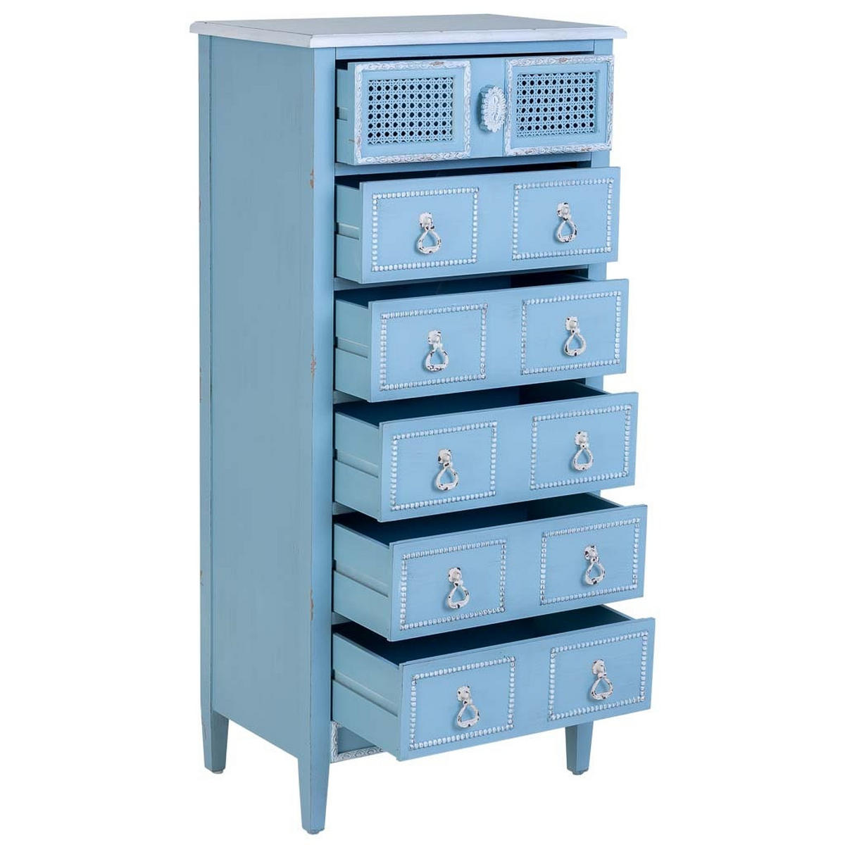 BLAU lackierte Kommode aus Holz 56x36x119 cm - Blau, Holz (56/119/36cm) - Wanderlust