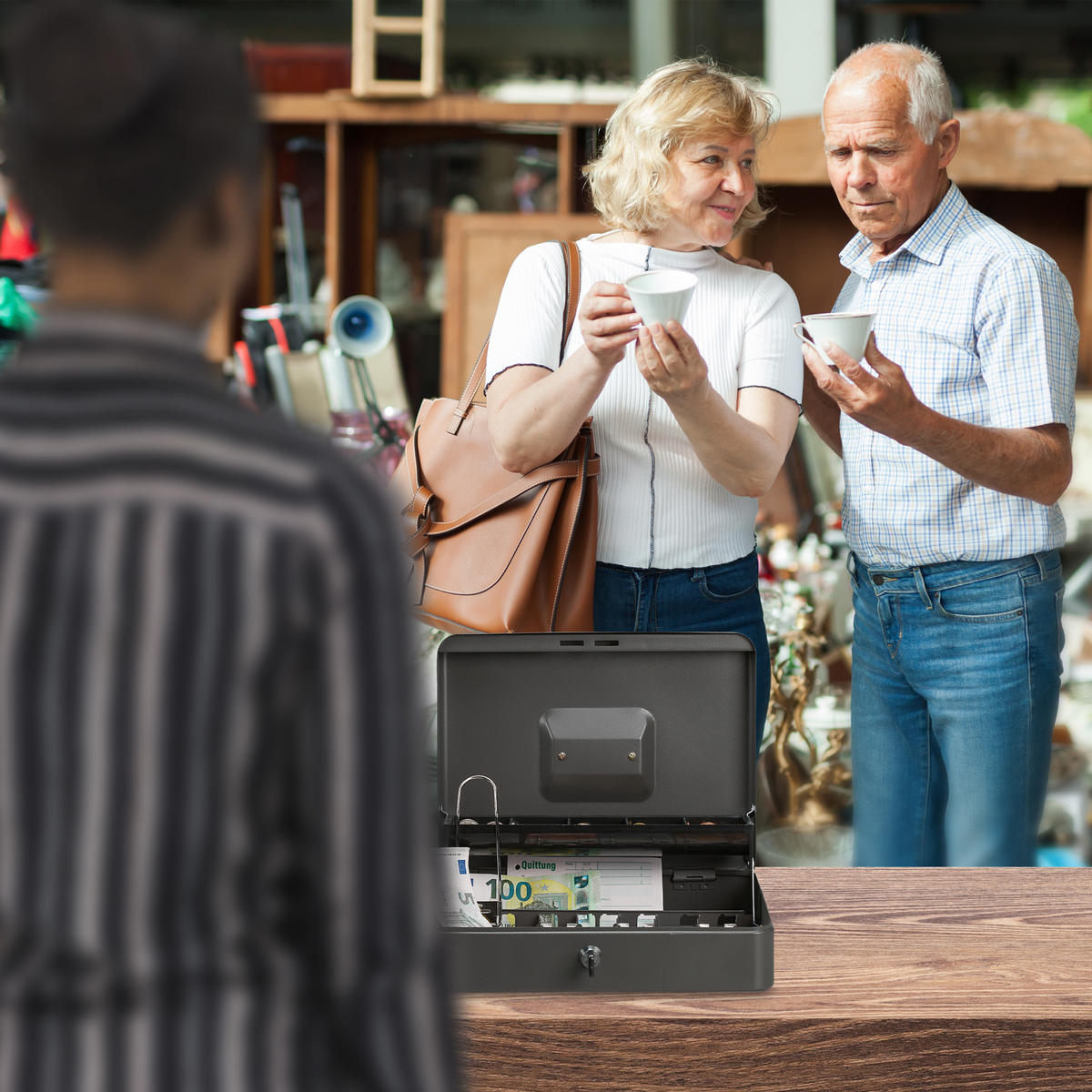 GELDKASSETTE - Grau, Kunststoff/Metall (30.5/8.5/24.5cm) - Relaxdays