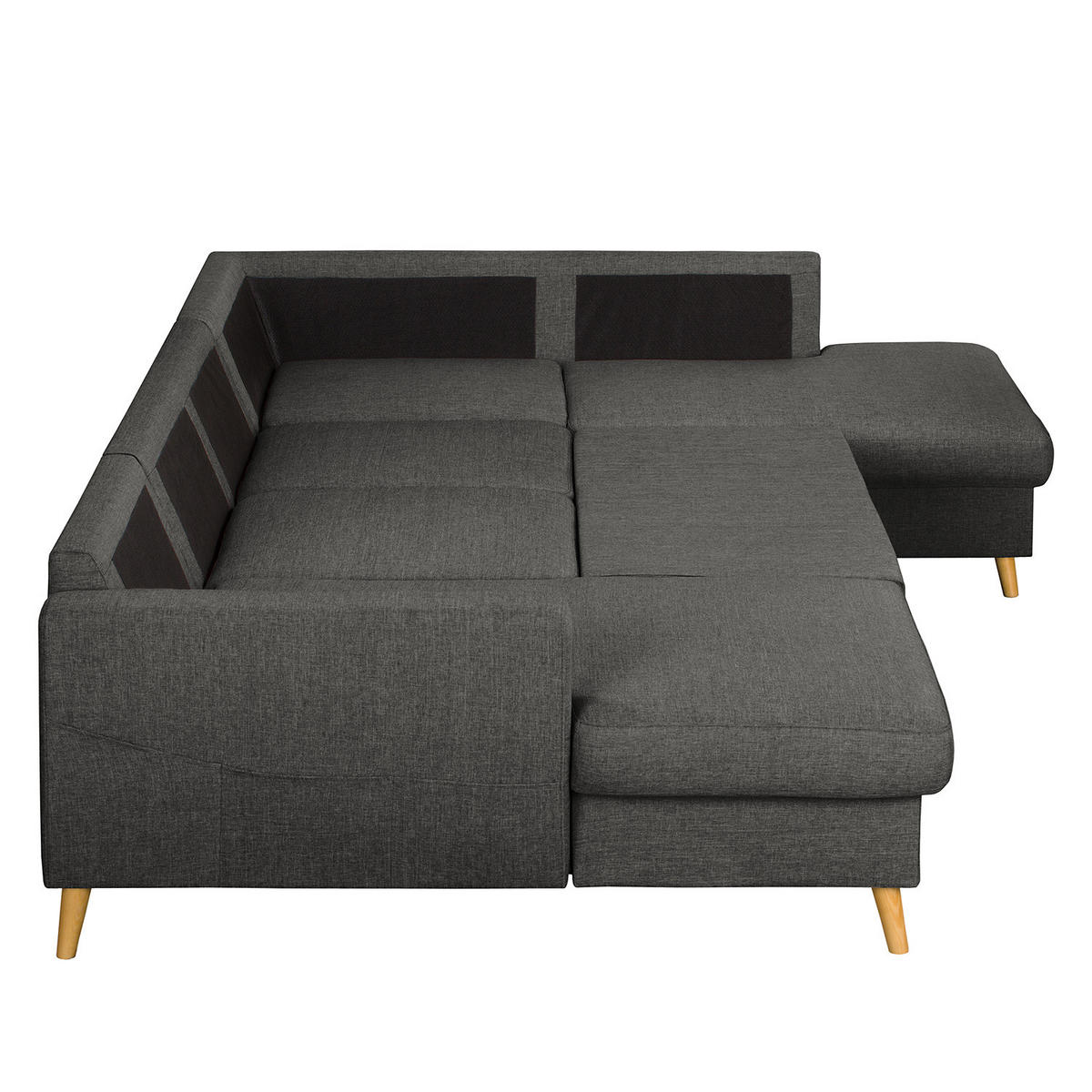 WOHNLANDSCHAFT mit Longchair - Dunkelgrau/Schwarz, Textil (290/90/200cm) - home24