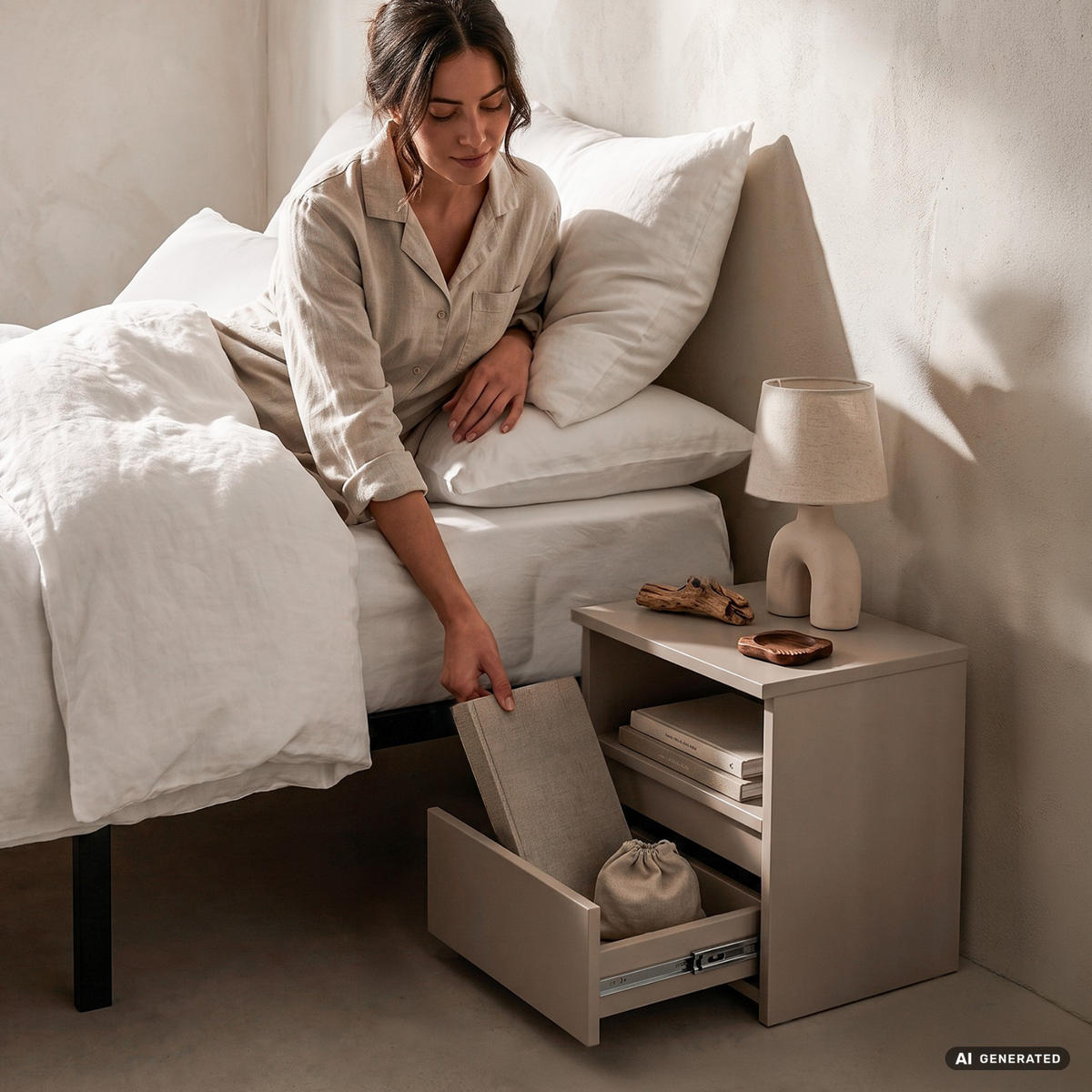 NACHTTISCH CL1 Kaschmir 40 cm 1 Schublade Front Kaschmir matt 1 Einlegeboden B40xH40xT35 cm - Beige, Holzwerkstoff (40/40/35cm) - Akord