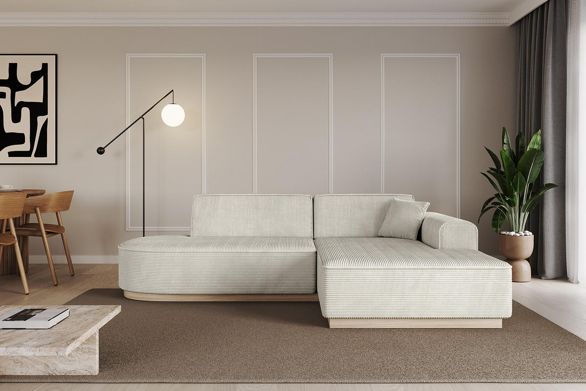 ECKSOFA Ottomane Rechts IREA-L1 - 232x165x80 cm Hellgrau - Ecru, Holzwerkstoff/Textil (232/165cm) - ALTDECOR