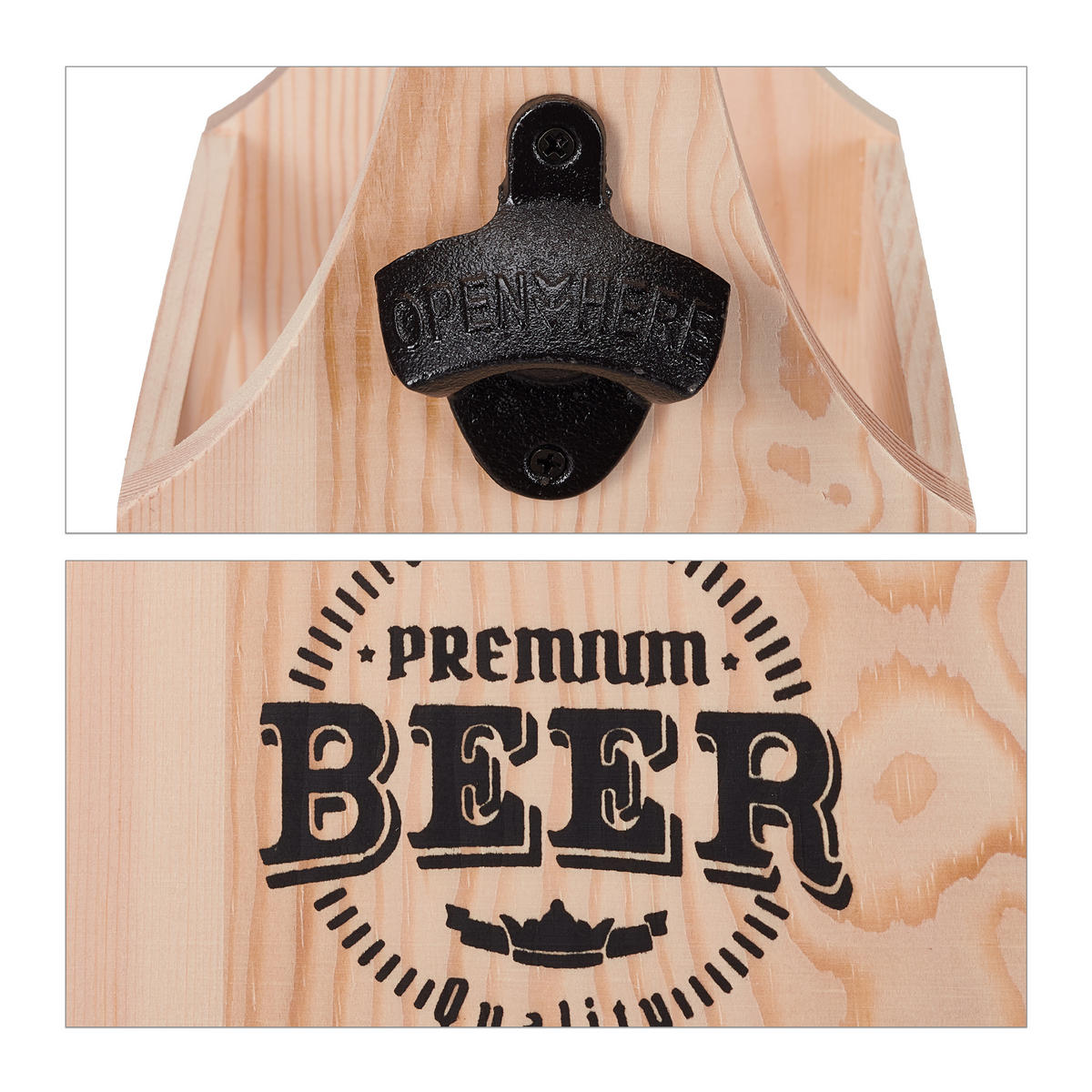 BIERTRÄGER - Hellbraun, Holz/Metall (28.5/30/16cm) - Relaxdays