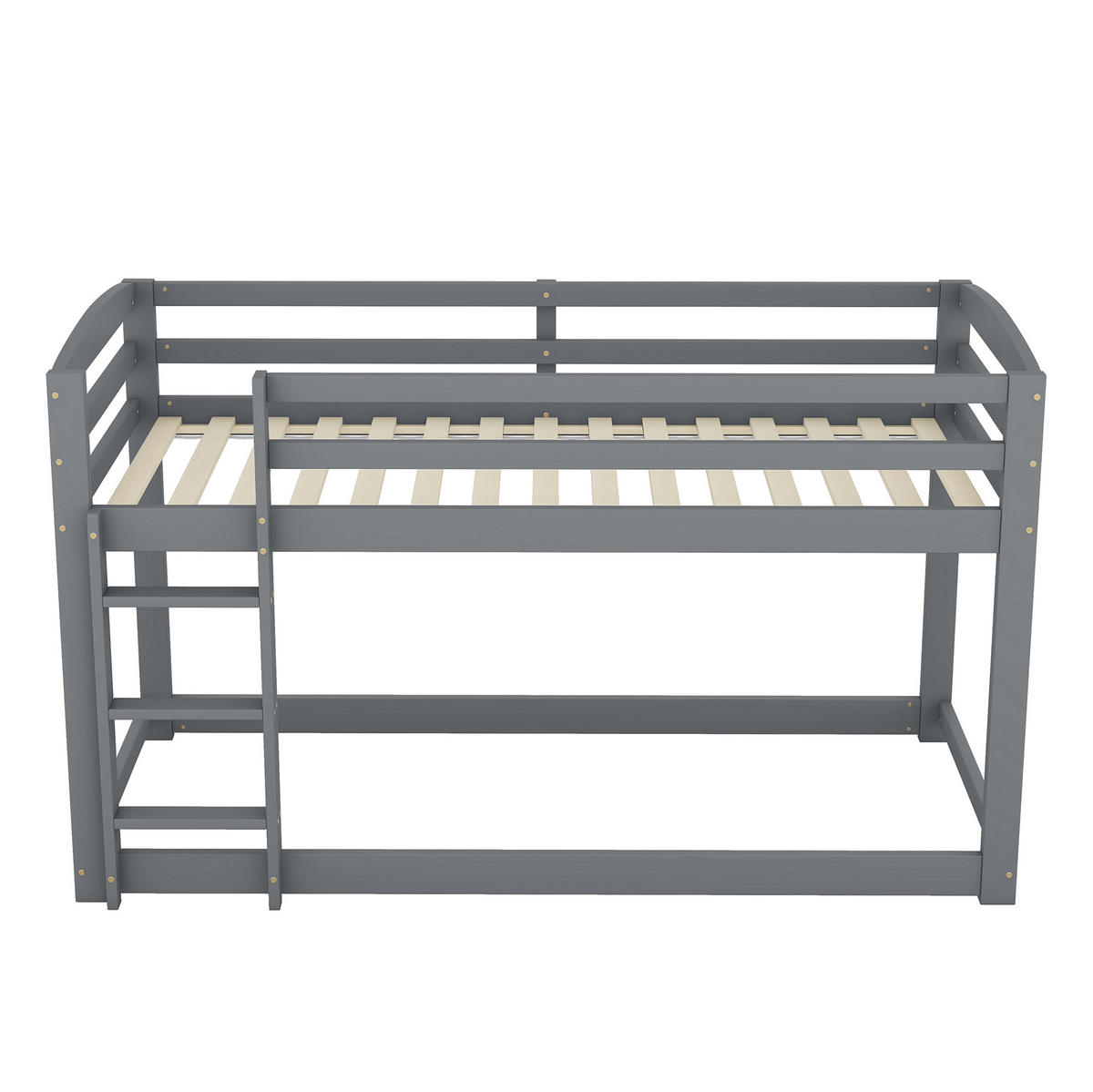 KATNI krevet od borovine 90x200 cm sivi niski profil, sa zaštitnom ogradom i uštedom prostora - siva, drvni materijal (90/200cm) - Modfu