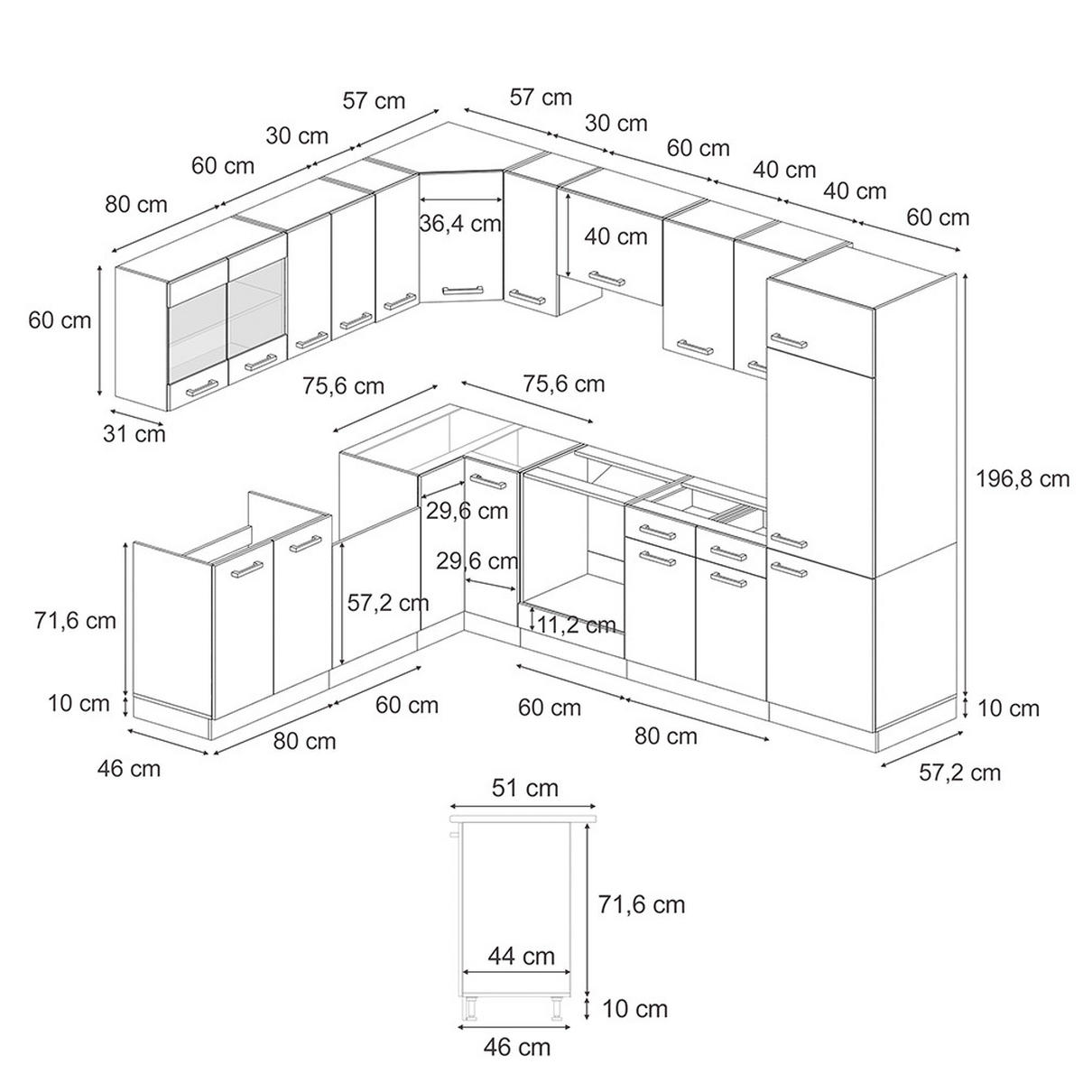 ROHOVÁ KUCHYŇ R-Line Beton/antracit - šedá/antracitová, kompozitní dřevo (287/81.6/60cm) - Vicco