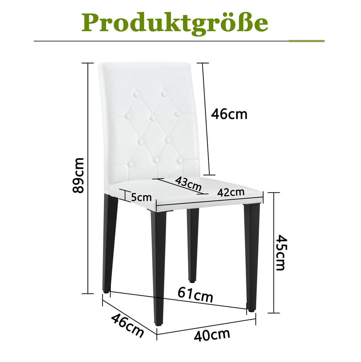 ESSZIMMERSTUHL 4er-Set 89 cm PU Weiß mit Metallbeinen Schwarz - Weiß, Metall (46/89/42cm) - Meubliv