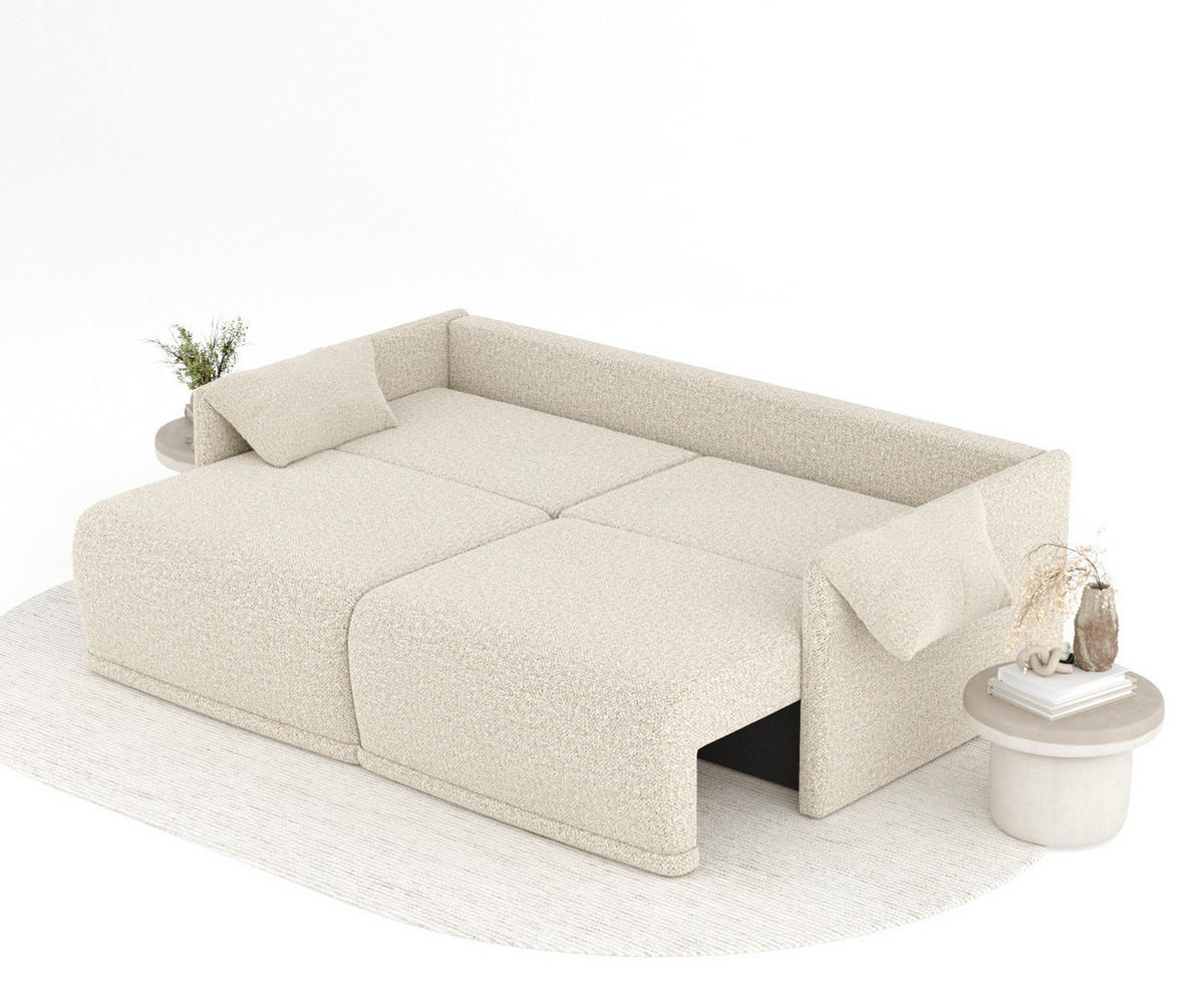 SCHLAFSOFA MIT ECKSOFA-FUNKTION Nappa Beige Plüschstoff - Beige/Schwarz, Holz/Holzwerkstoff (215/100/112cm) - Maison de Reve