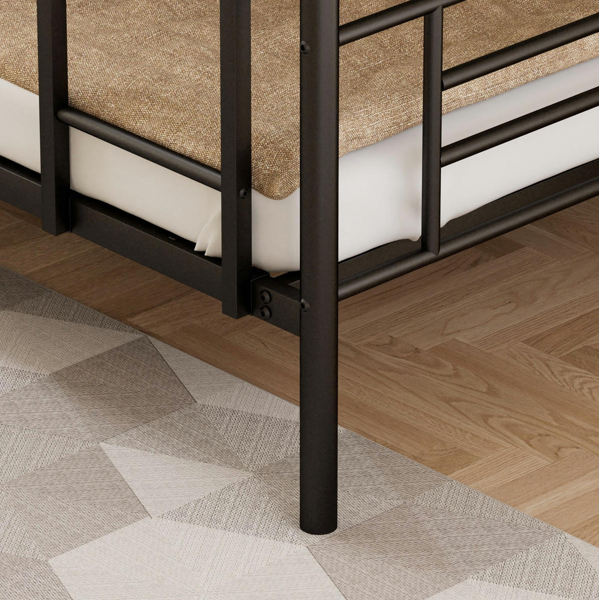 ETAGENBETT Stahl 90x190 cm Schwarz mit Leiter und hohem Geländer platzsparend - Schwarz, Metall (90/190cm) - Modfu