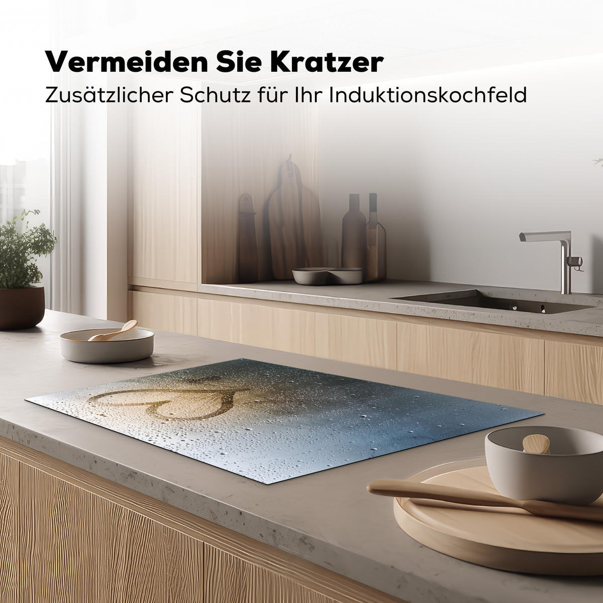 HERDABDECKPLATTE Herz - Kondenswasser - Wasser - 3D Ceranfeldabdeckung 78x52 cm - Grau, Kunststoff (78/52/0.2cm) - MuchoWow
