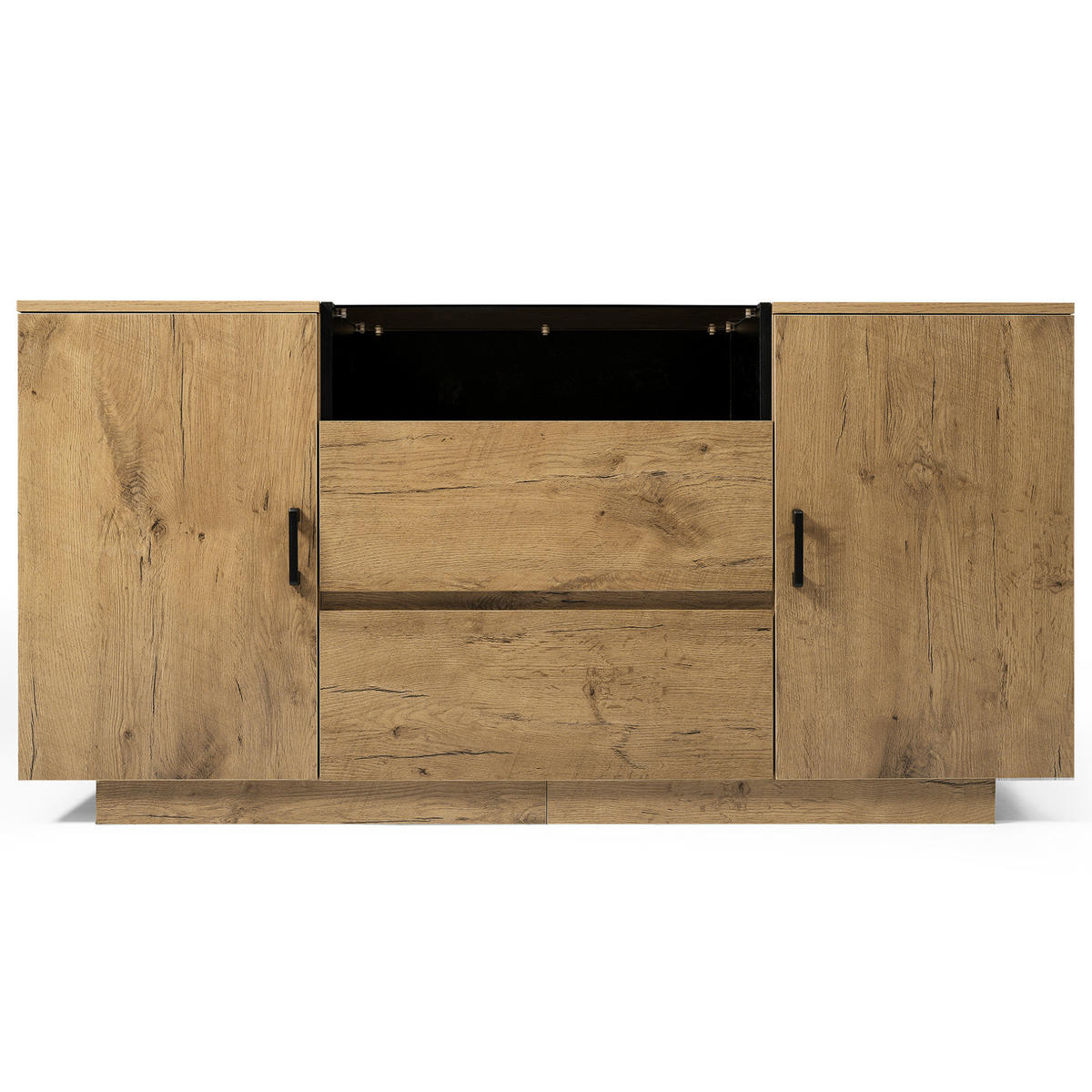 SIDEBOARD 140/40/70 cm Eiche aus Holzwerkstoff mit ESG-Glas und 2 Schubladen - Eichefarben, Glas (140/70/40cm) - OKWISH