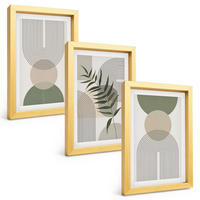BILDER SET 3er Set - 20x30 cm Goldrahmen - Abstrakte Formen mit Grün - Goldfarben, Kunststoff (20/30cm) - TULUP