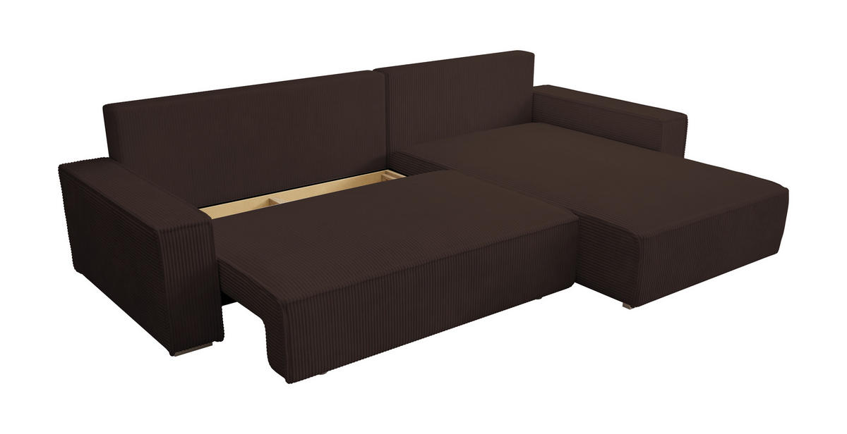 ECKSOFA Alice mit Bettkasten und Schlaffunktion, Cordstoff in L-Form - Braun, Textil (289/184cm)