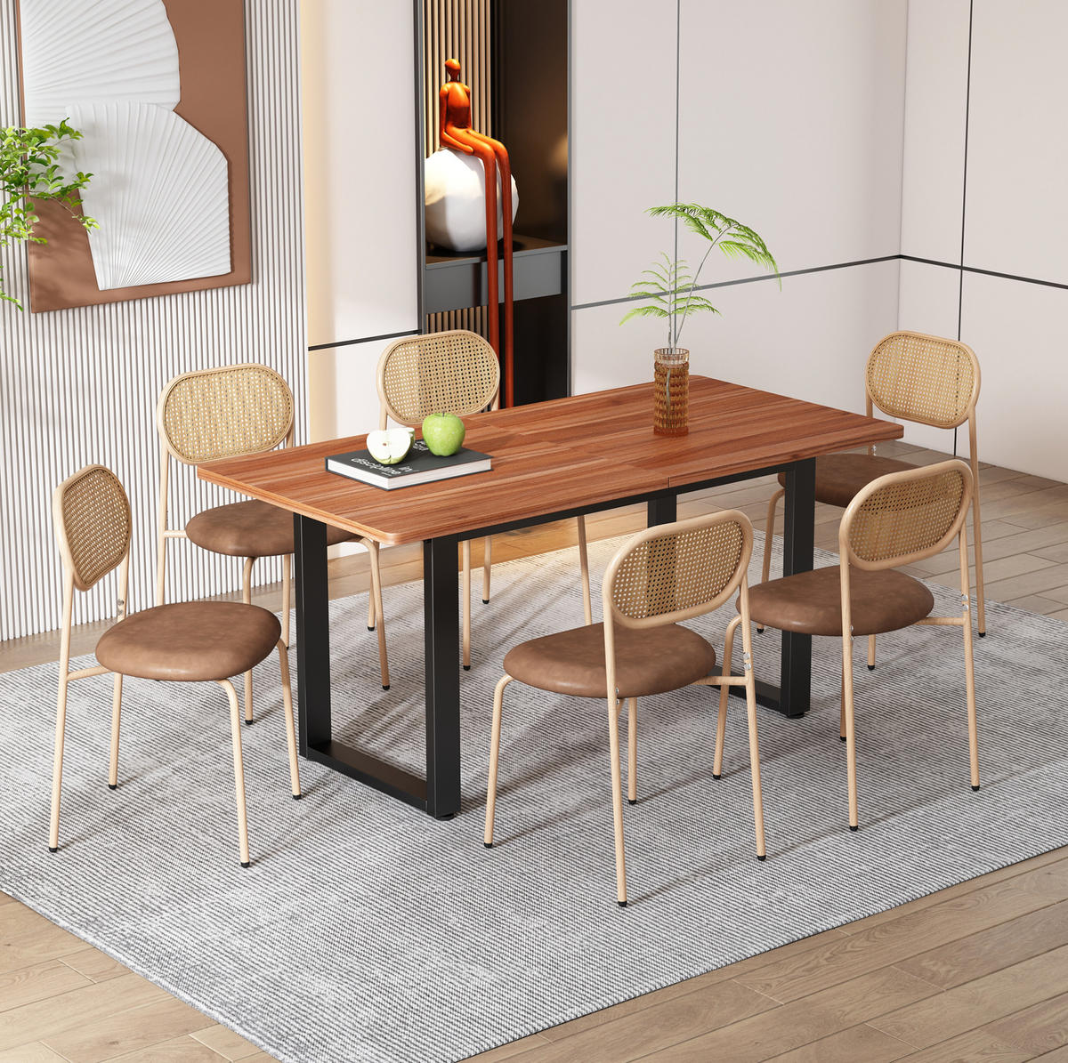ESSZIMMERSTUHL 6er-Set mit Rattan-Rückenlehne PU Braun - Braun, Metall (46/80/48cm) - Meubliv