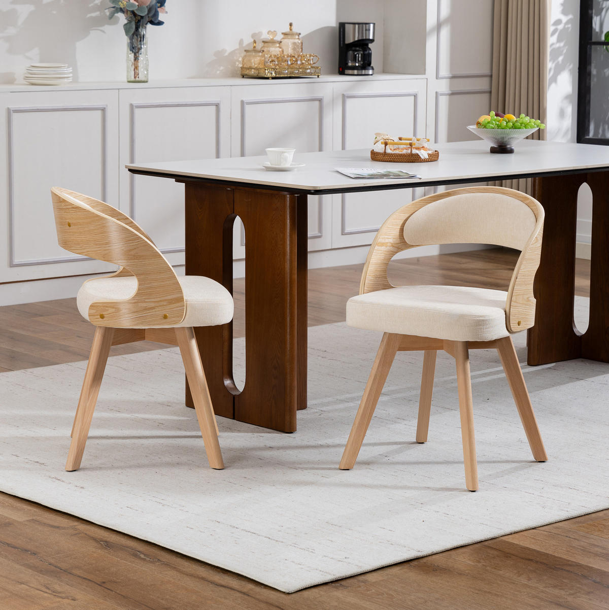 ESSZIMMERSTUHL 2er-Set drehbar 44 x 41 x 75 cm Beige Leinen - Beige, Holz (44/72/41cm) - Meubliv