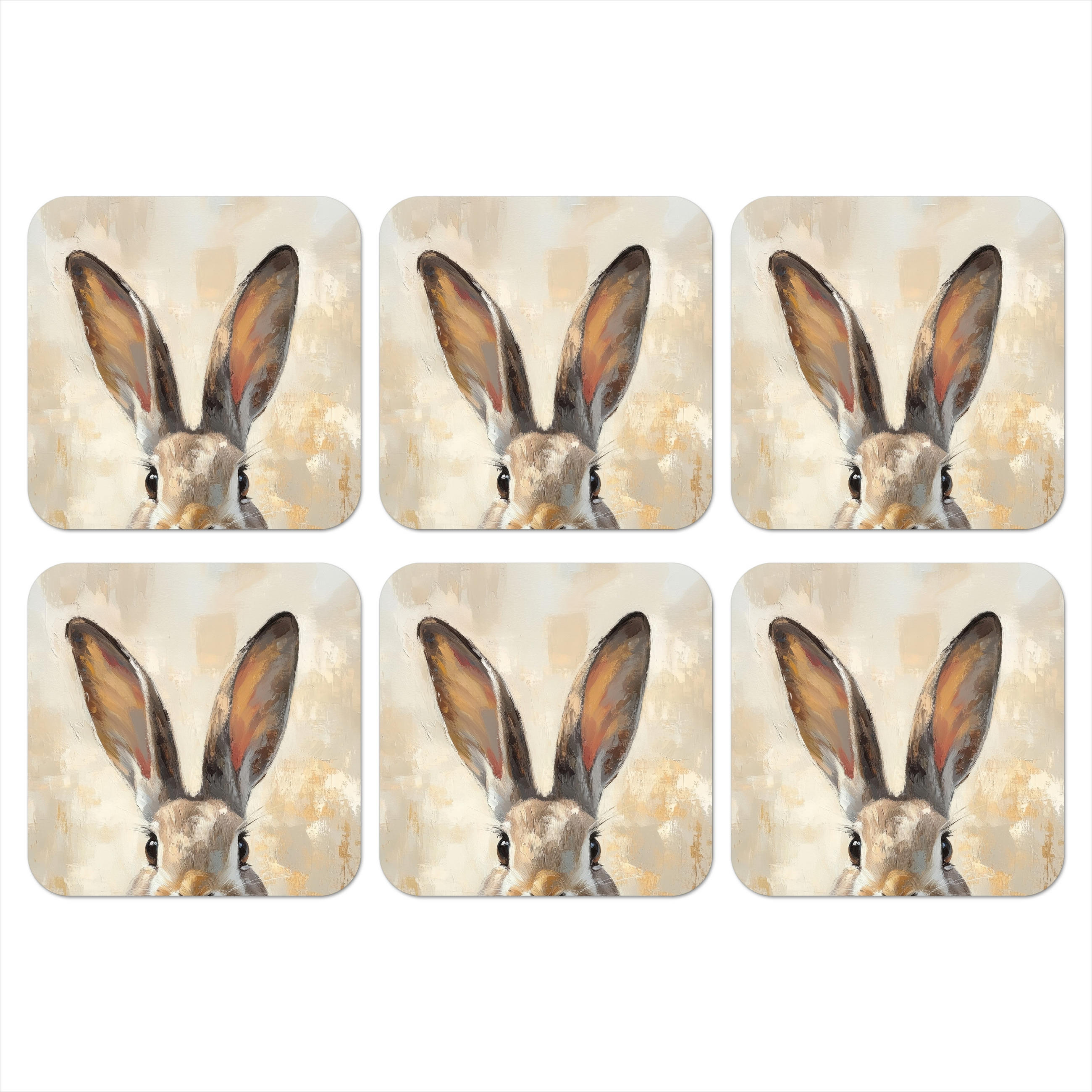 GLASUNTERSETZER 6er-Set Hase - Ohren - Braun 10x10 cm - Beige, Naturmaterialien (10/0.2cm) - MuchoWow