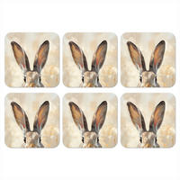 GLASUNTERSETZER 6er-Set Hase - Ohren - Braun 10x10 cm - Beige, Naturmaterialien (10/0.2cm) - MuchoWow