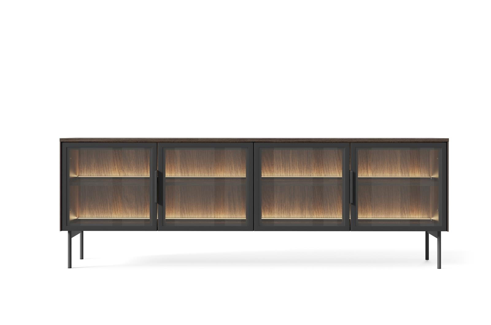 TV-SCHRANK Ilumi Eiche Dunin, Viertürig - Eichefarben/Schwarz, Holzwerkstoff/Metall (181/62/39cm) - Bettso