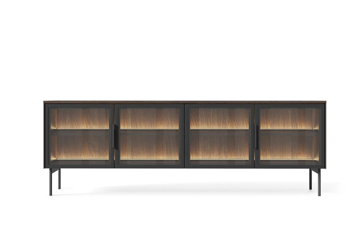 TV-SCHRANK Ilumi Eiche Dunin, Viertürig - Eichefarben/Schwarz, Holzwerkstoff/Metall (181/62/39cm) - Bettso