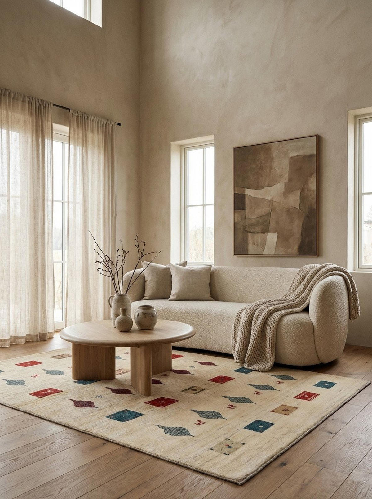 TEPPICH Rizbaf Beige 182/129 cm Schurwolle - Beige, Textil (129/182cm) - Looma