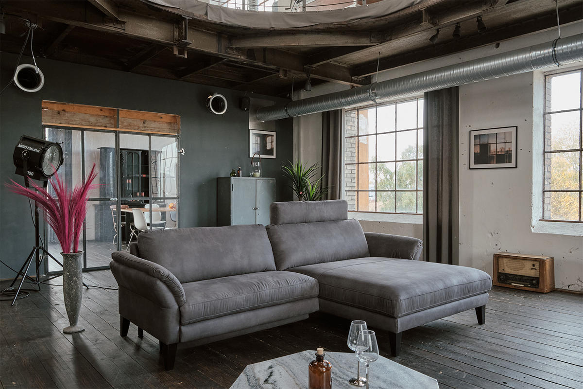 ECKSOFA MIT MOTORISCHER RELAXFUNKTION MALTA Grau Webstoff - Schwarz/Grau, Buchenholz/Textil (302/175cm) - KAWOLA