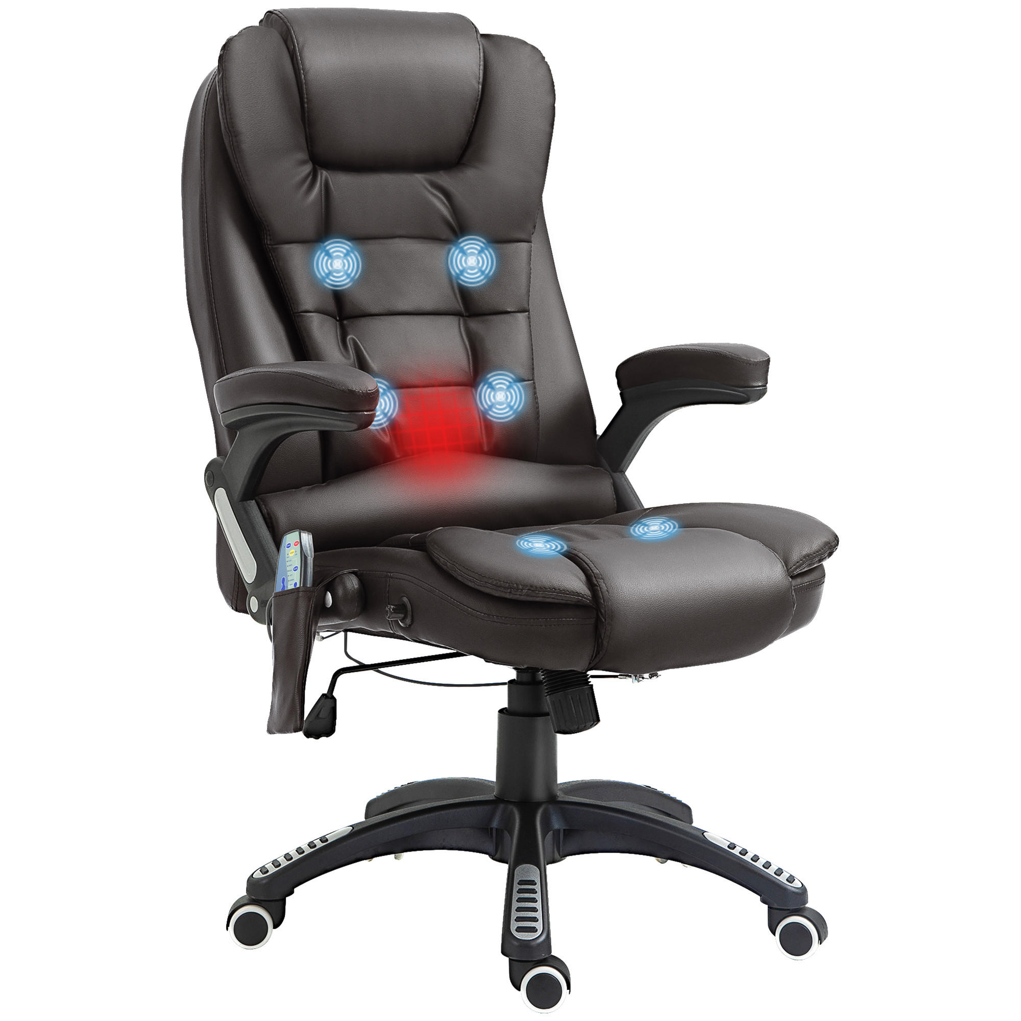 MASSAGESESSEL Bürostuhl Drehstuhl mit Wärmefunktion Chefsessel Bürosessel - Schwarz/Braun, Kunststoff (68/121/62cm) - HOMCOM