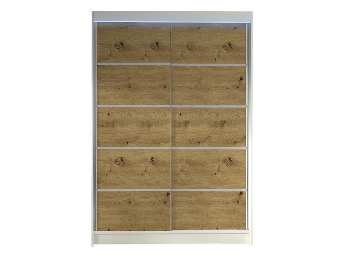 SCHWEBETÜRENSCHRANK Lino IV mit RGB LED Beleuchtung - Weiß/Eiche Artisan, Holzwerkstoff/Metall (120/200/58cm) - MIRJAN24