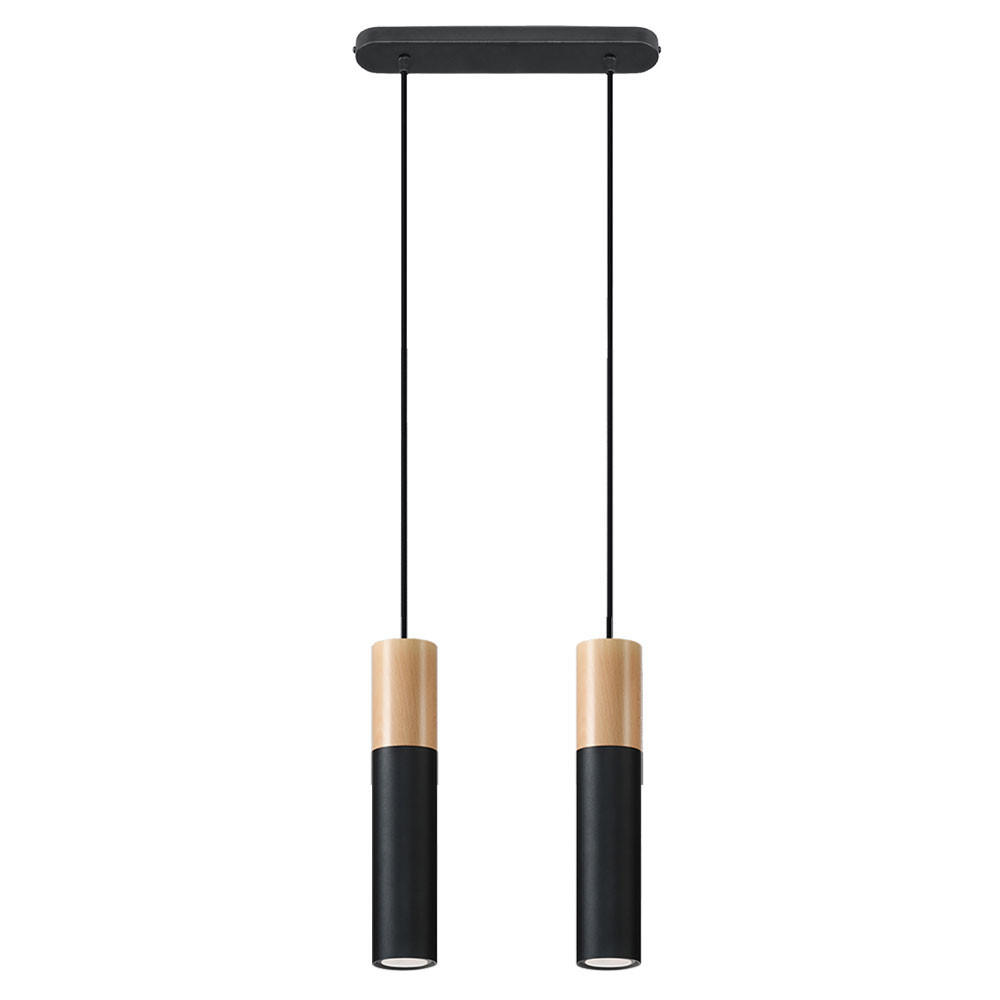 LED HÄNGELEUCHTE Stahl Schwarz Holz 2-flammig - Schwarz, Holz (34/8/100cm)