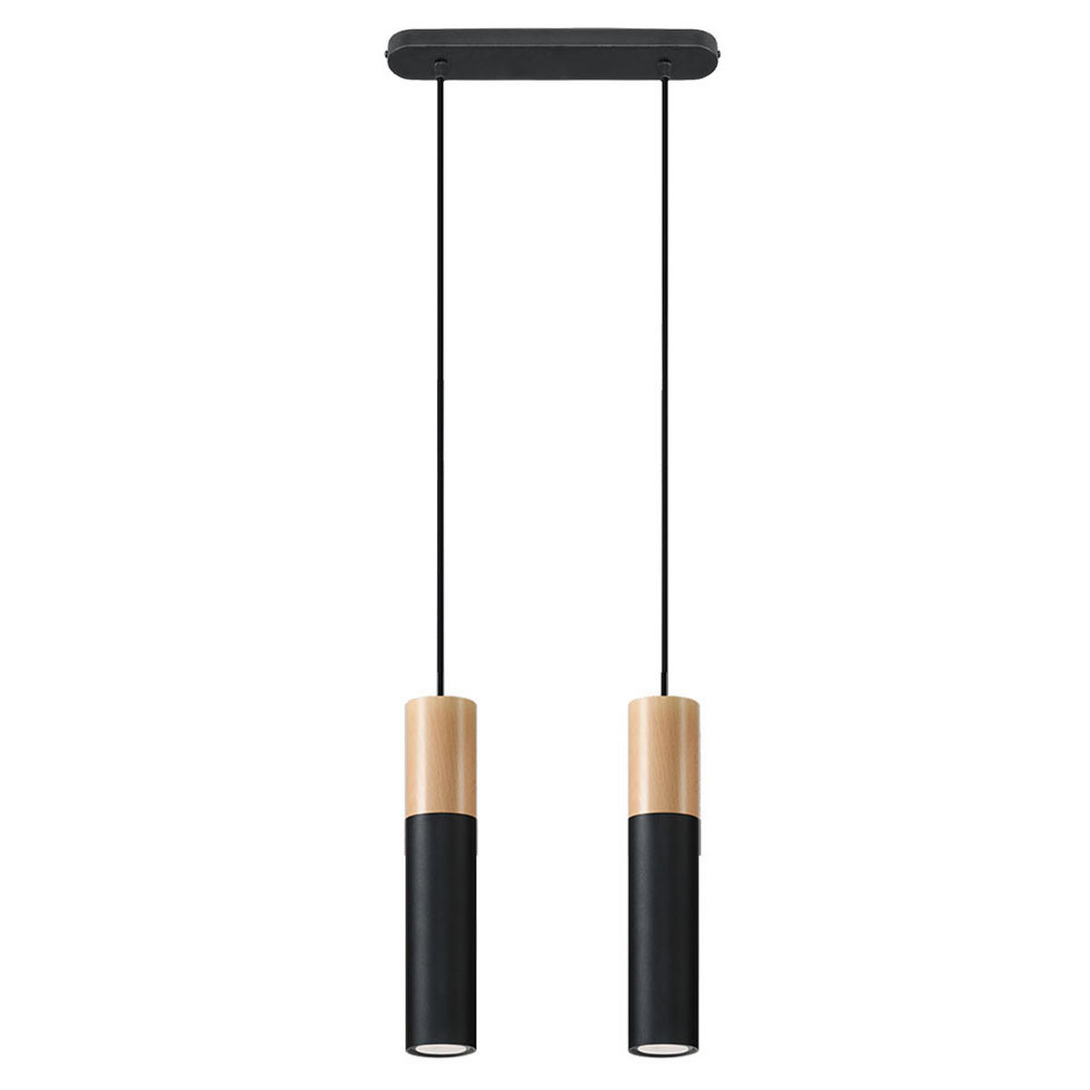 LED HÄNGELEUCHTE Stahl Schwarz Holz 2-flammig - Schwarz, Holz (34/8/100cm)