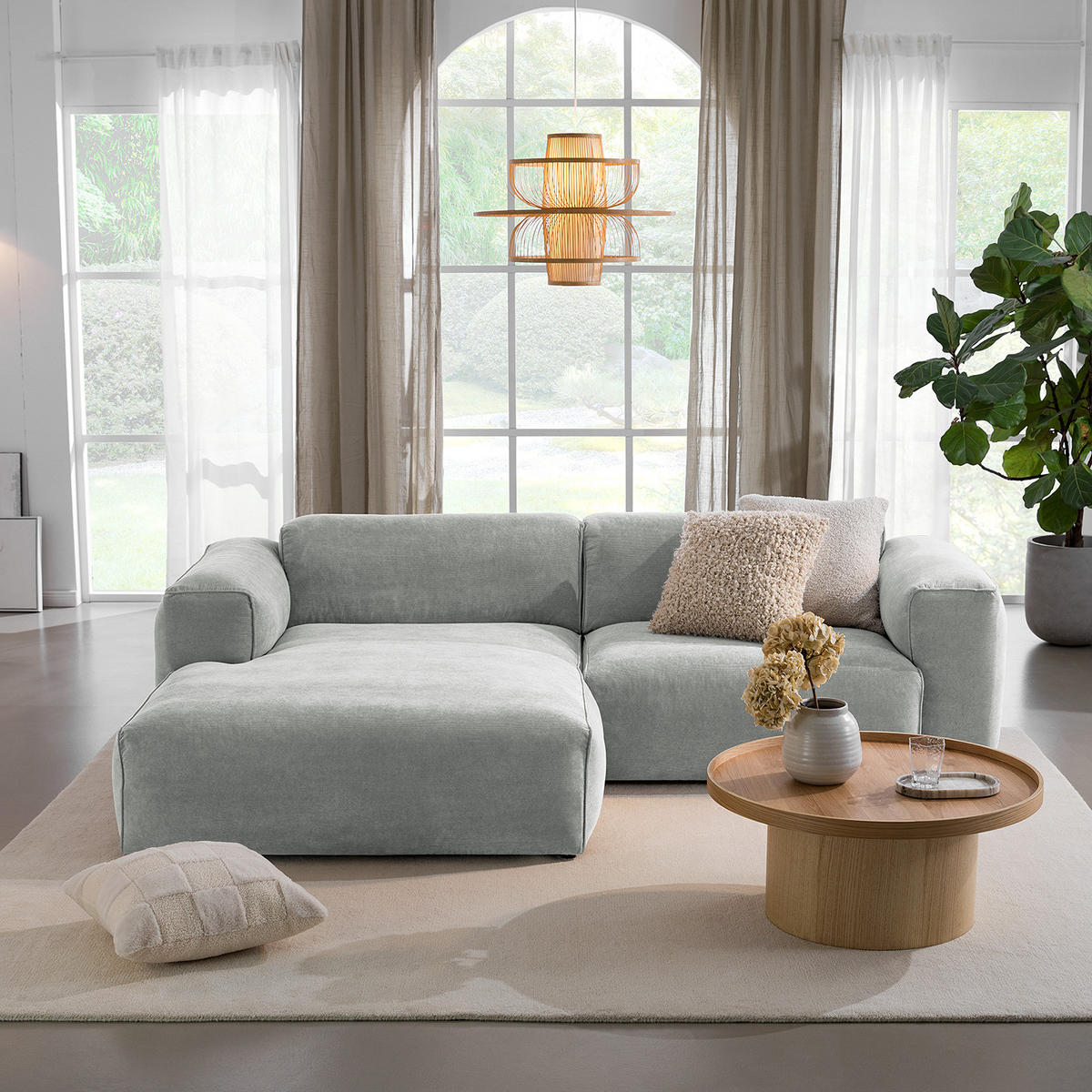 ECKSOFA mit XL-Longchair - Schwarz/Grau, Kunststoff/Textil (260/171cm) - home24