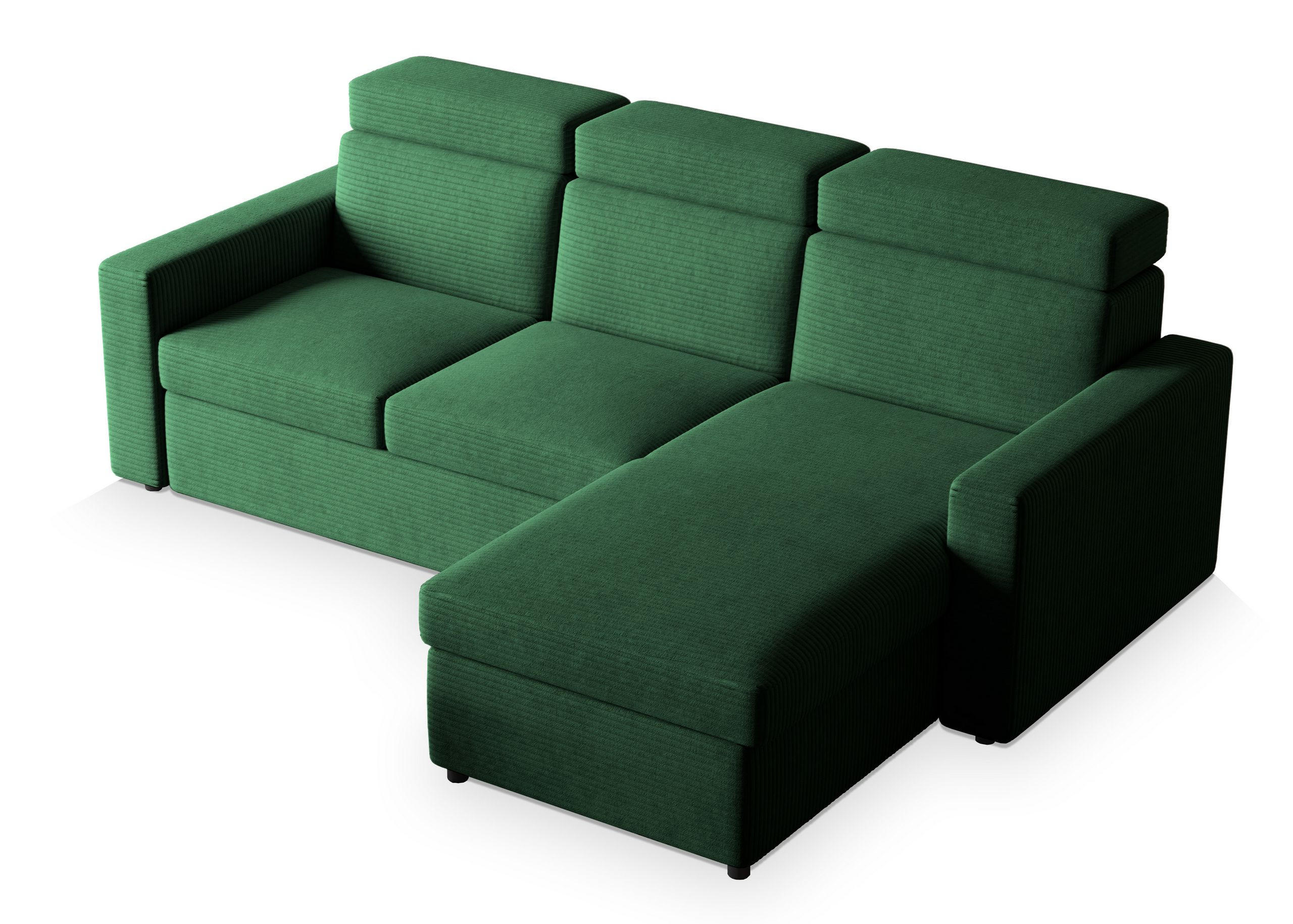 ECKSOFA PADWA Grün Kordstoff mit Schlaffunktion - Grün, Holz (227/168cm) - MASSENO