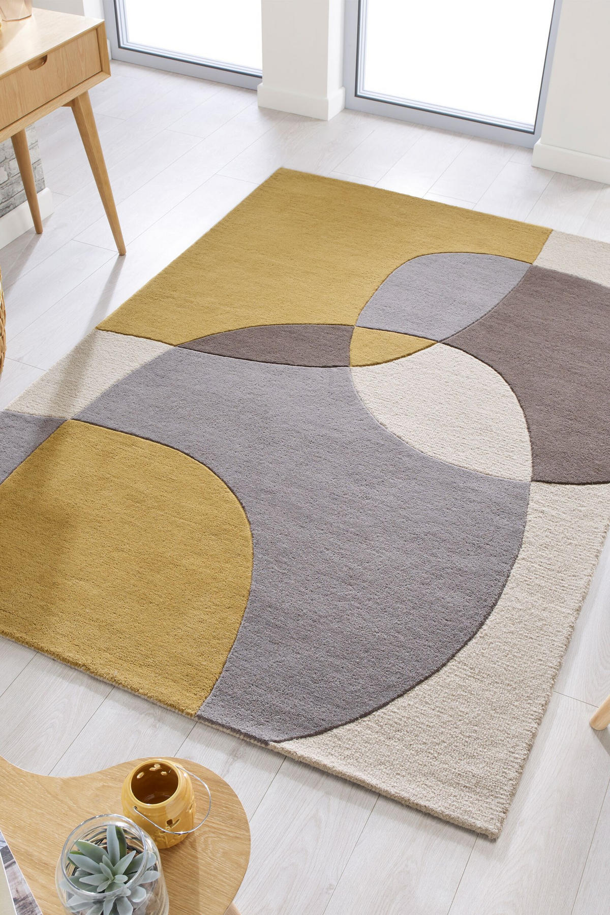 WOLLTEPPICH Abstrakt-Design mit farbakzente AIRE, Gelb-Beige 120x170 cm - Gelb, Textil (120/170cm) - KADIMA DESIGN