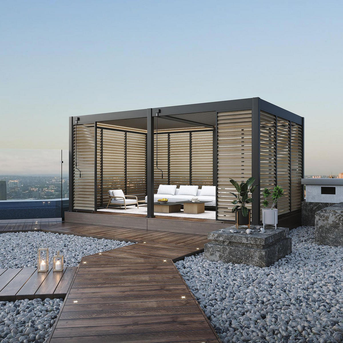 SEITENWAND für Pergola Holzoptik drehbare Lamellen Aluminium - Anthrazit, Metall (123/234/6cm) - WEIDE