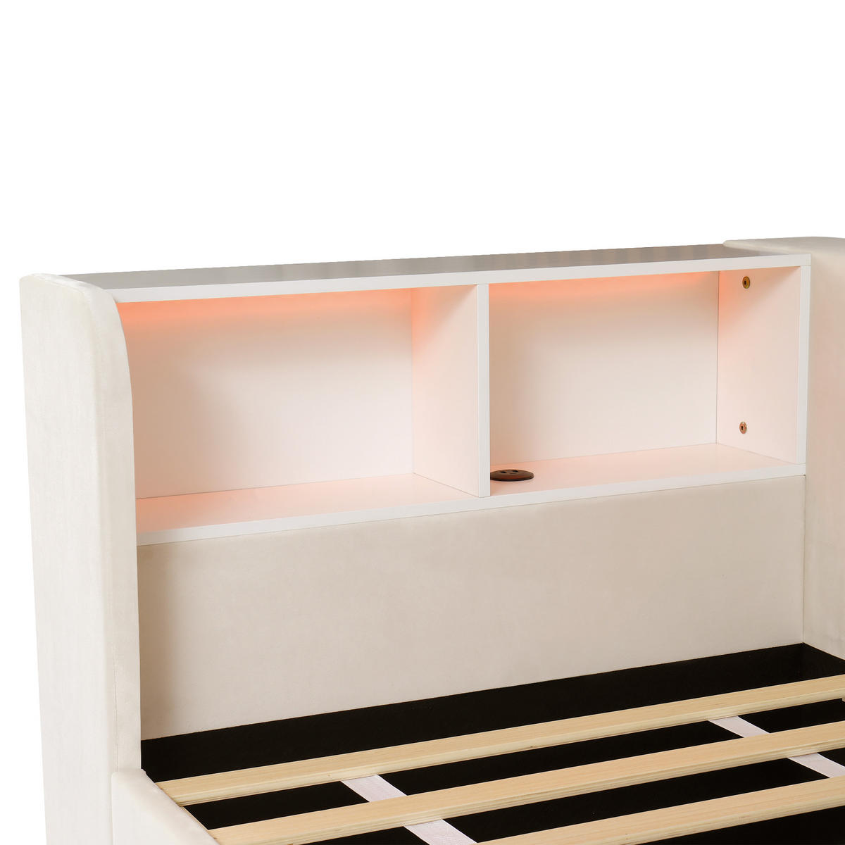 POLSTERBETT aus Samt 90x200 cm in Beige mit LED & USB/Type-C - Beige, Textil (90/200cm) - Modfu