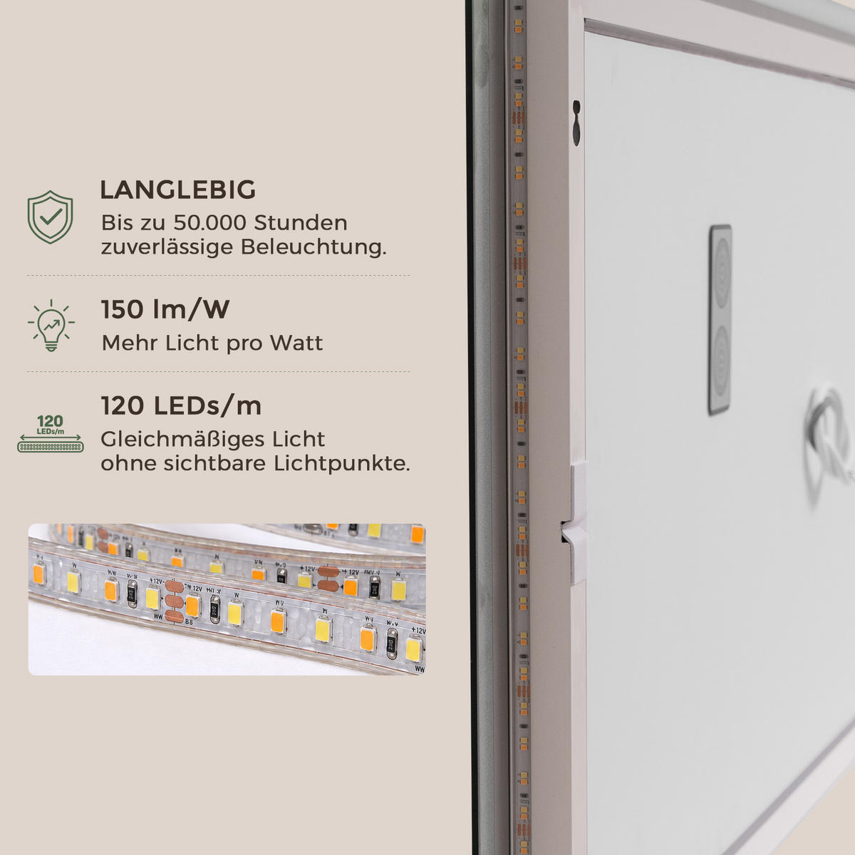 BADSPIEGEL mit Beleuchtung 60/100 cm rechteckig LED, Bluetooth, Vergrößerungsspiegel, Antibeschlag - Transparent, Glas (100/60/3.5cm) - S'AFIELINA