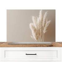 SPRITZSCHUTZ KÜCHE Pampasgras - Federn - Pastell - Weiß 90x60 cm - Creme, Metall (90/0.3/60cm) - MuchoWow