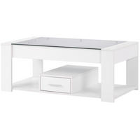 COUCHTISCH aus Spanplatte 100x50x40 cm Weiß mit Glasplatte, 2 Schubladen und offenem Stauraum - Weiß, Holzwerkstoff (100/50/40cm) - Modfu