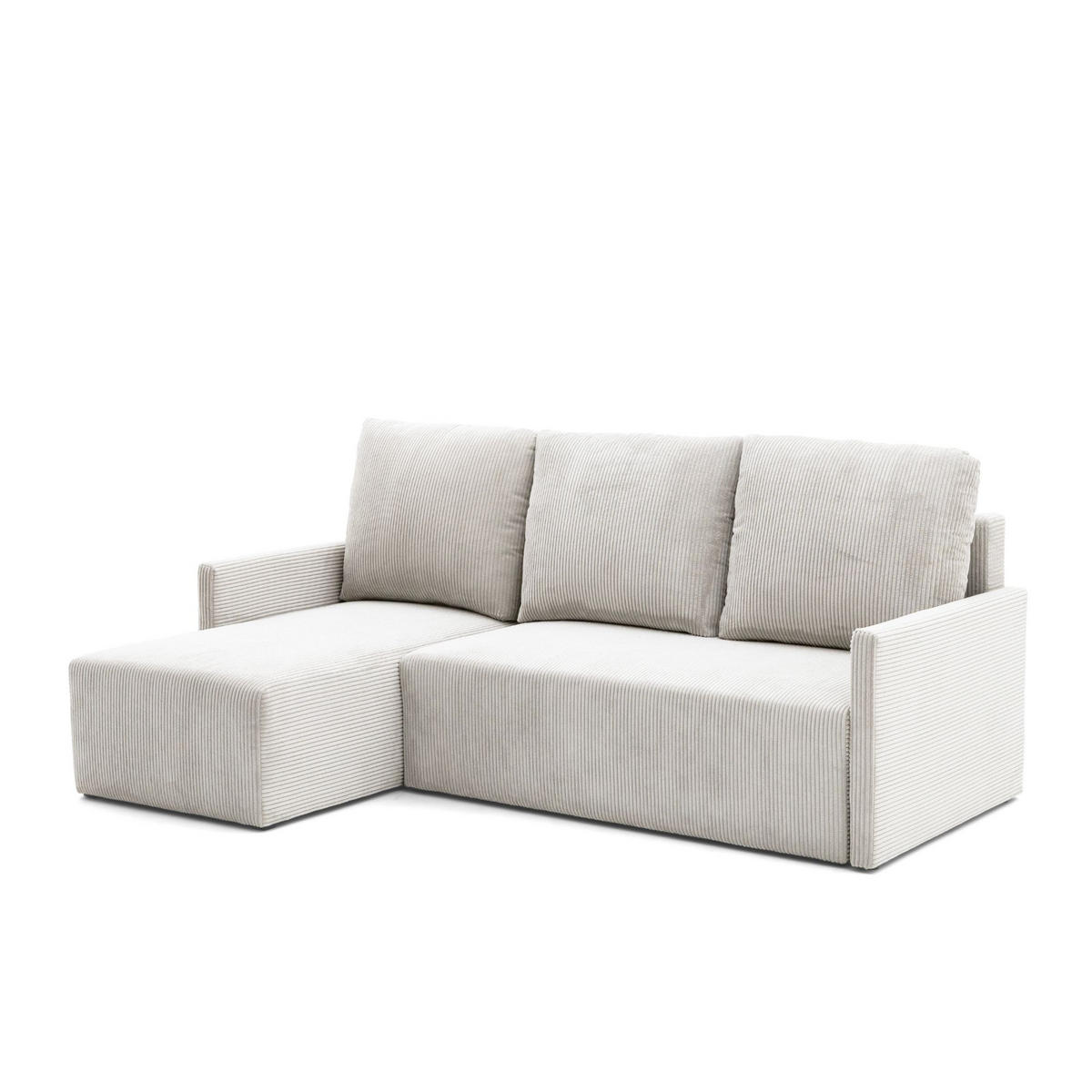 ECKSOFA GARDA L universell links/rechts montierbar mit Schlaffunktion 132x198 cm Cord Creme - Creme/Schwarz, Holz/Kunststoff (209/145cm) - NACANAPA