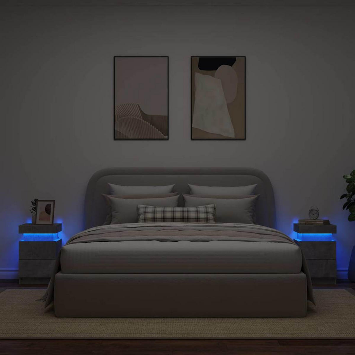 NACHTTISCHE Mit Led-Leuchten 2Er Set Betongrau 35/39/55 Cm - Grau, Holzwerkstoff (39/55/35cm) - vidaXL