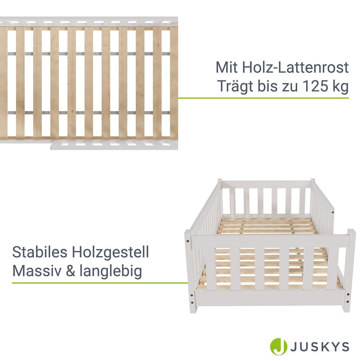 KINDERBETT Naya weiß 80x160 cm - Weiß, Holz (80/160cm) - Juskys