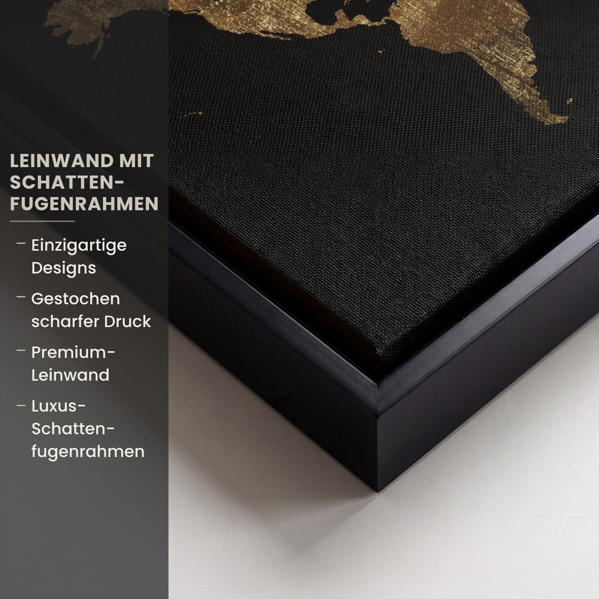 LEINWAND Bilder mit Rahmen - Weltkarte - Gold - Luxus - Erde - Schwarz - 30x20 - Goldfarben, Textil (30/20cm) - MuchoWow