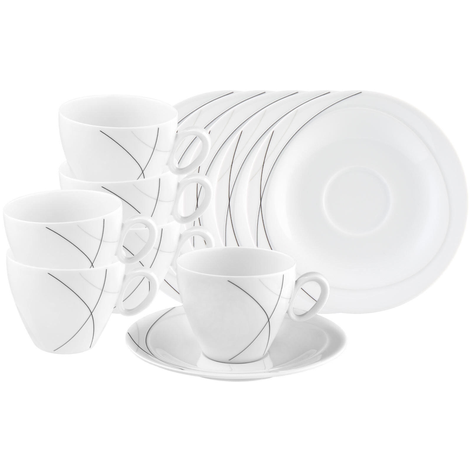 KAFFEETASSEN MIT UNTERTASSEN Trio Highline weiß-grau 230 ml 6er Set - Weiß/Grau, Keramik (0.23L) - Seltmann Weiden