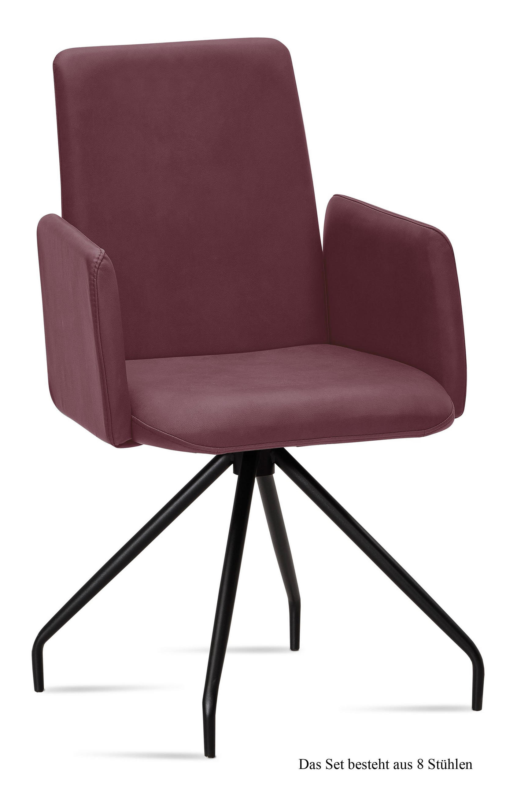 ARMLEHNSTUHL (8er-Set) Detana 52x92x60 Schwarz/Marsala - Brombeere/Schwarz, Kunststoff (60/92/52cm) - 58aufmkessel