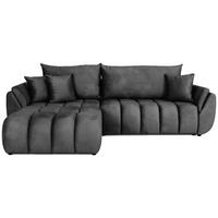 ECKSOFA Iris mit Schlaffunktion und Bettkasten, links oder rechts montierbar – Grau Samt 280/184/85 cm - Schwarz/Grau, Kunststoff/Textil (280/184cm) - WFL GROUP