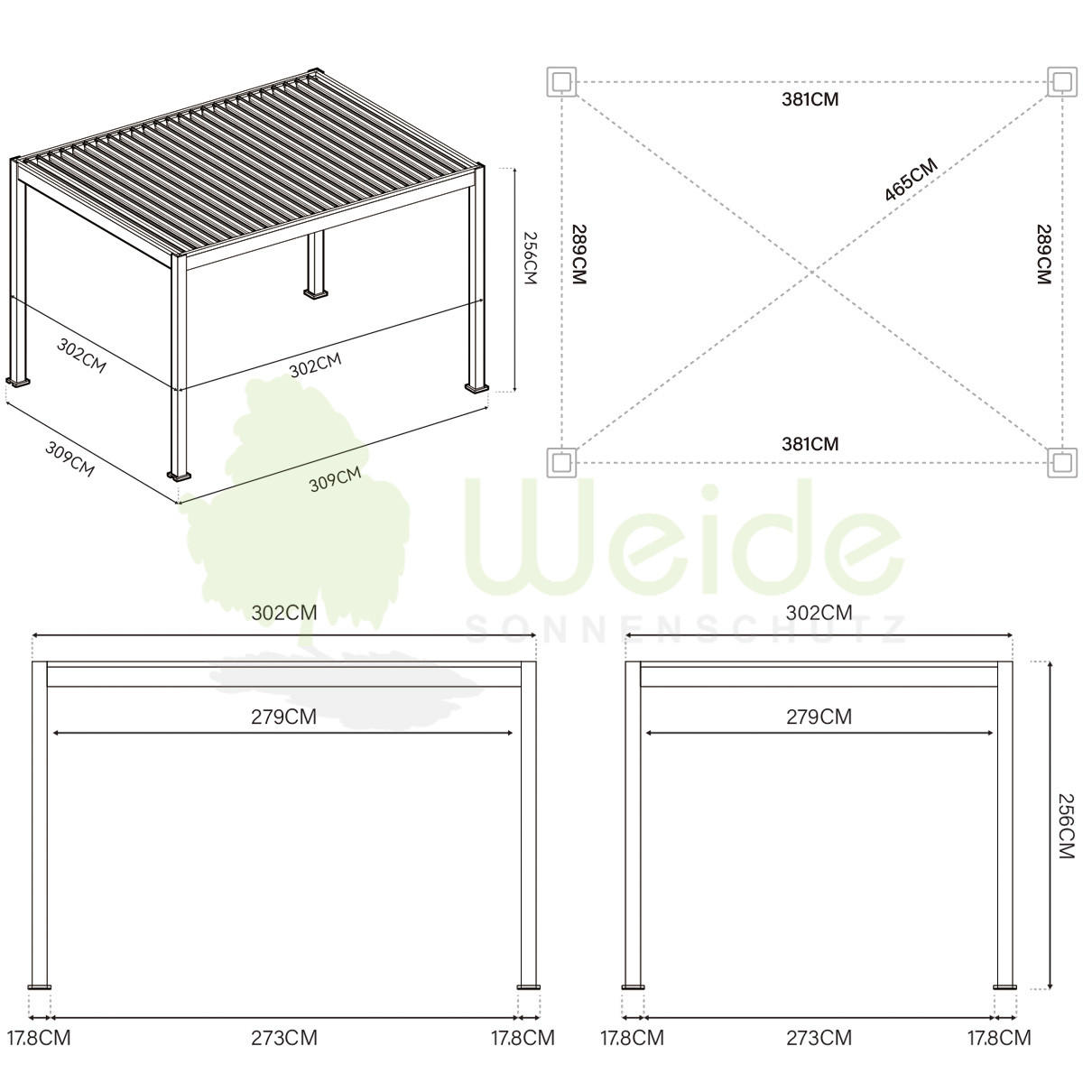 PERGOLA Deluxe Elektrisch Pavillon Terrassenüberdachung Aluminium LED 3 x 4 m - Weiß, Metall (300/255/400cm) - WEIDE