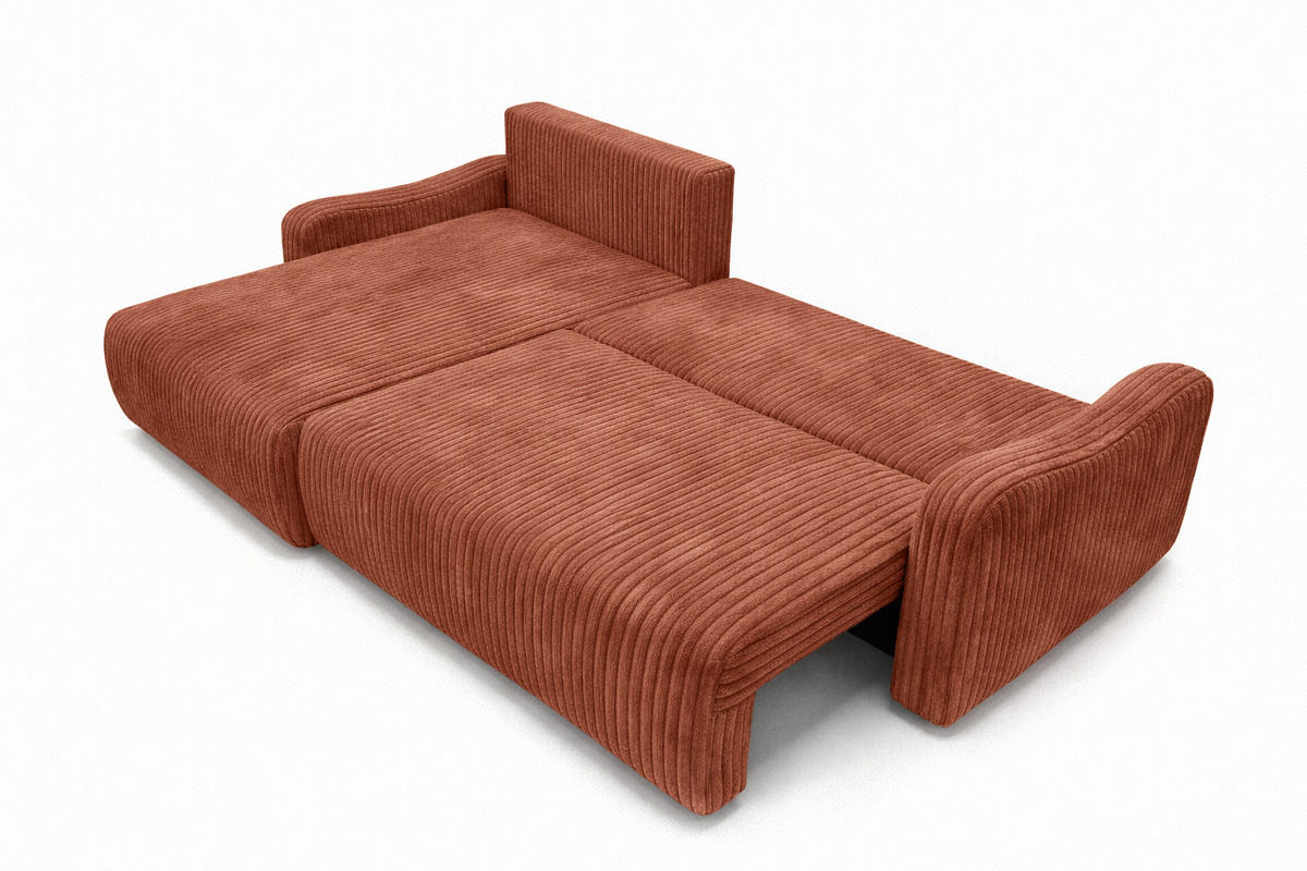ECKSOFA Mit Schlaffunktion, Cordstoff Tilia, Kupfer, Links, JAPANDI - Orange, Holz (262/145cm) - Kaiser Möbel