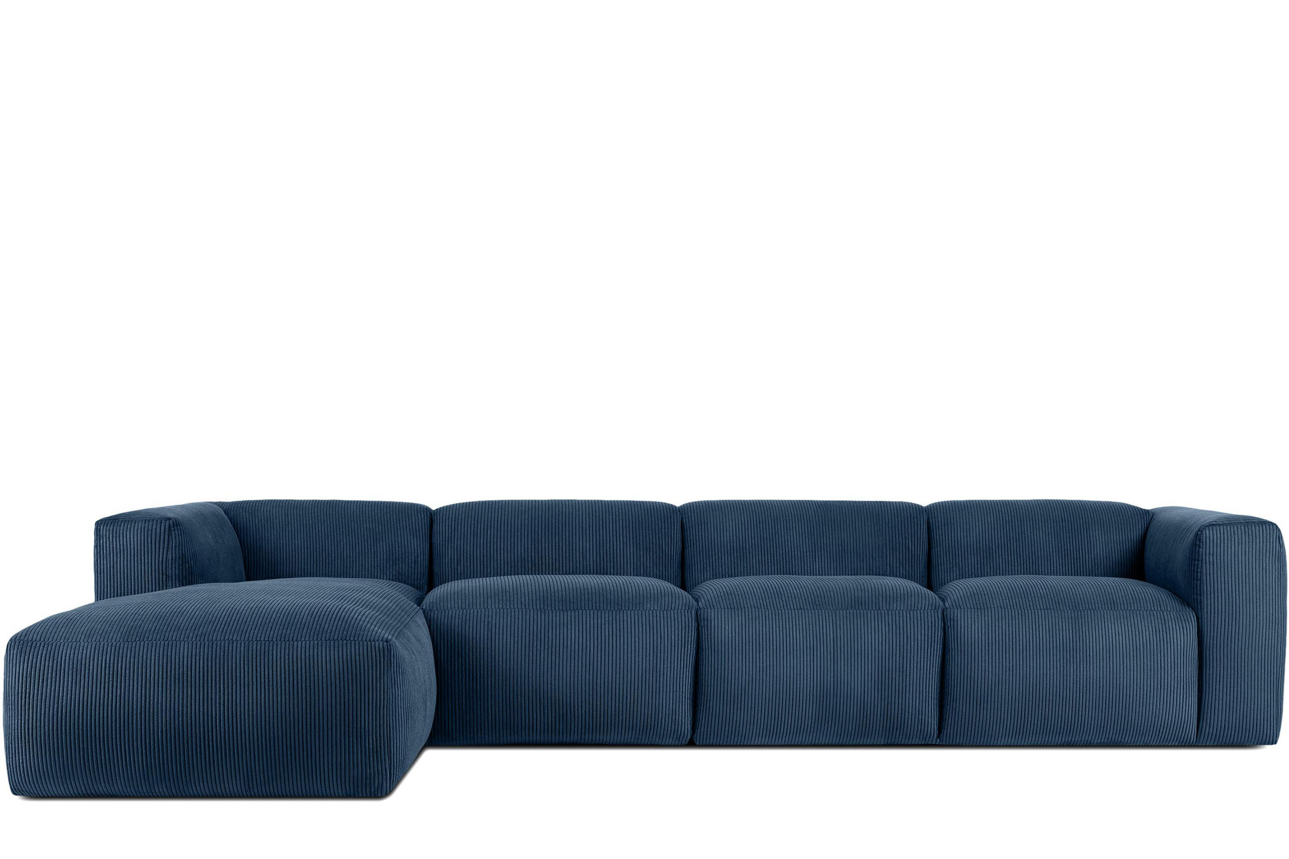 ECKMODULSOFA-LINKS BUFFO 6-Sitzer mit extrem weicher Sitzfläche, Kordstoff, marineblau - Blau/Grün, Textil (377/180cm) - KONSIMO®