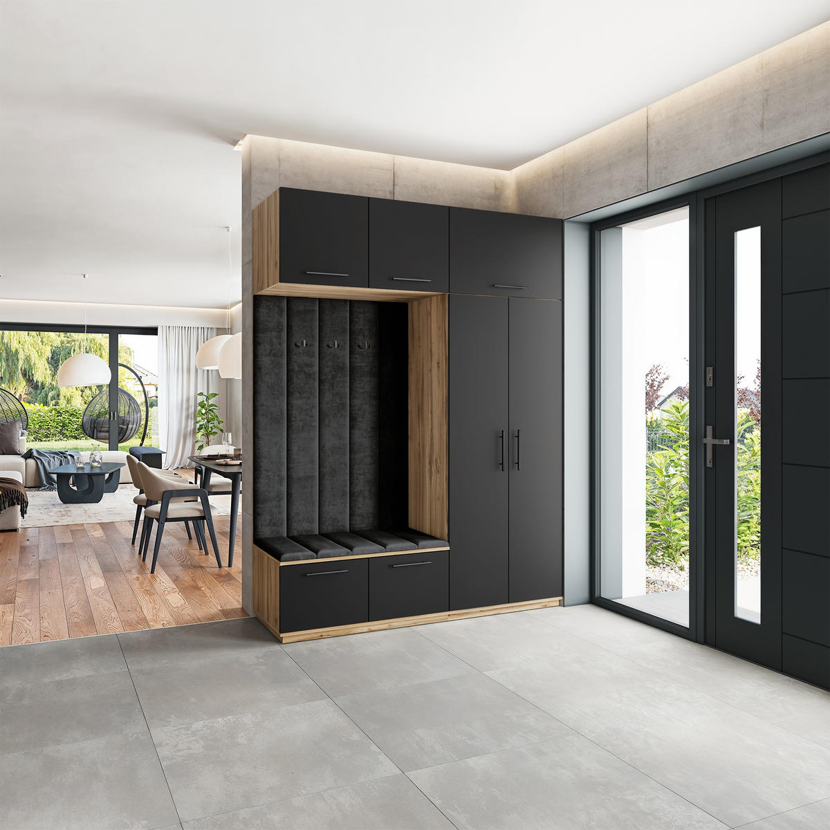 GARDEROBENSCHRANK REMA 180/240/60 cm Modern Eiche Wotan - Eiche Wotan/Schwarz, Holzwerkstoff (180/240/60cm) - MASSENO