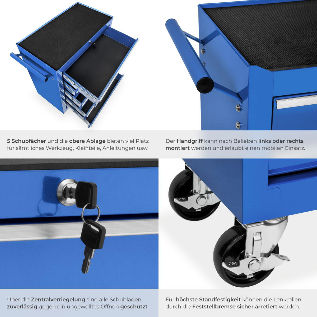 WERKZEUGWAGEN ,Rollen Ø 100 mm,blau - Blau, Metall (33/79/69cm) - tectake